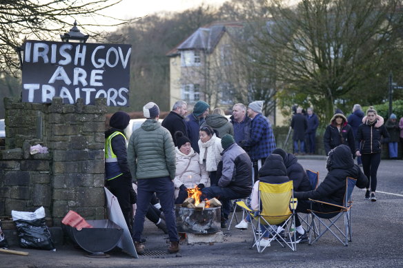 Protesters in Roscrea, demonstrating against plans to house asylum seeker family applicants in the local hotel.