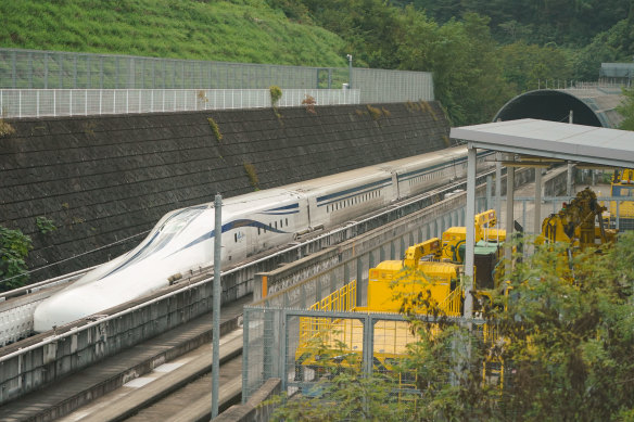  A general view of the Maglev train at Yamanashi Prefectural Maglev Exhibition Centre.