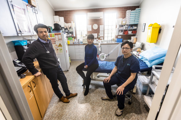 Doctors Bernard Shiu, Jenny Huang and Victor Wong at the long-COVID clinic in Geelong.