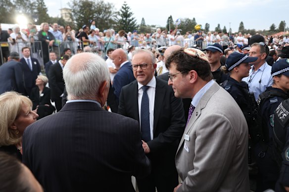 Prime Minister Anthony Albanese at a Bondi vigil last month for victims of the massacre.