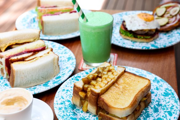 A lunch spread at Splash, chip butty front and centre.