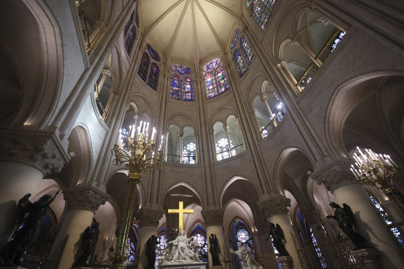 Inside the refurbished Notre-Dame ahead of its opening this weekend.