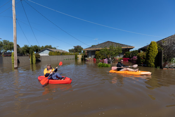 Flooding in South Shepparton on Monday.