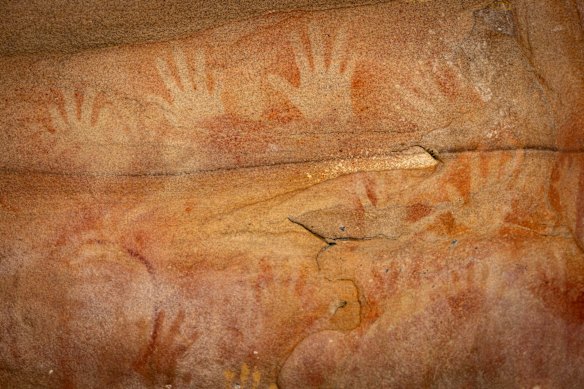 Some of the recently recorded sites have cave art similar to that found in Red Hands Cave in Glenbrook (pictured).