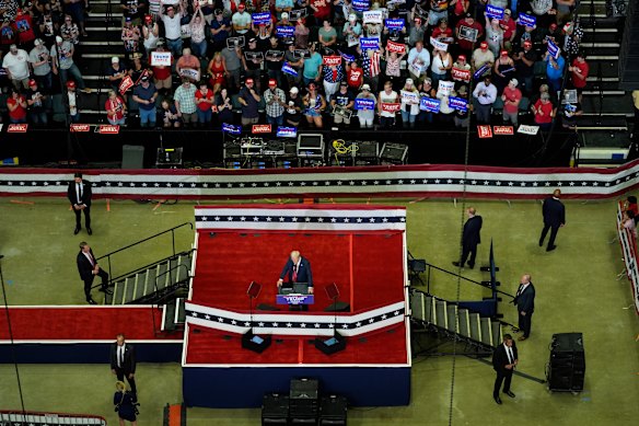 Republican presidential candidate former President Donald Trump speaks at a campaign rally in Grand Rapids, Michigan, USA.