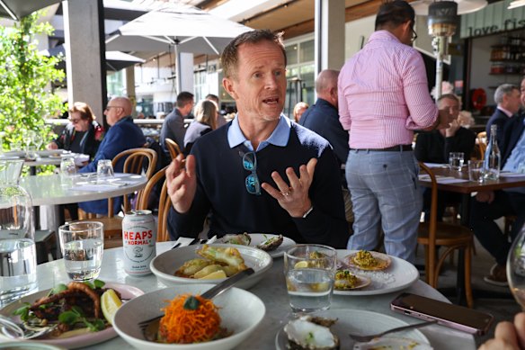Climate Salad founder Mick Liubinskas over lunch at love.fish in Barangaroo.