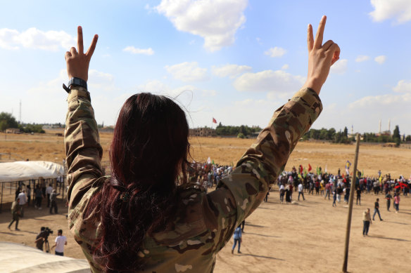 A Kurdish fighter for the Syrian Democratic Forces on October 7.