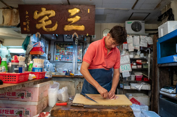 Fish shop owner Masato Miyake of Miyake Suisan in Tsukiji market in Tokyo. 