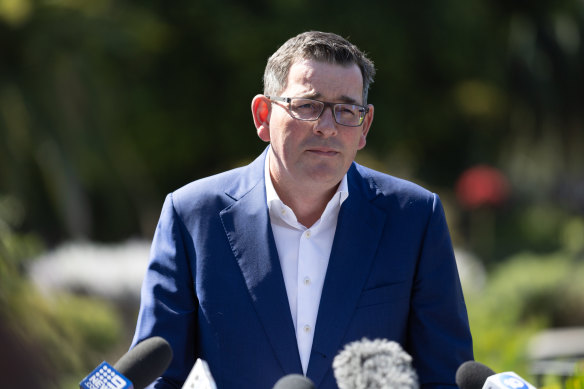 Daniel Andrews at the press conference announcing he is stepping down as premier.