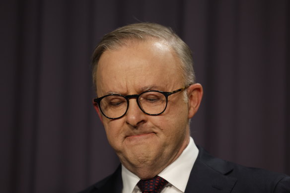 Prime Minister Anthony Albanese at Parliament House on Saturday night.