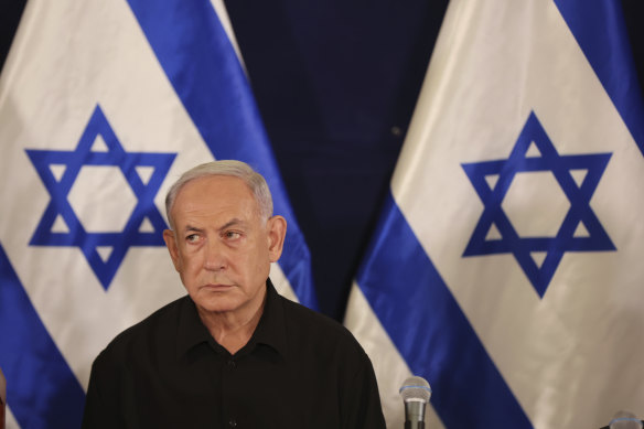 Israeli Prime Minister Benjamin Netanyahu speaks to the media.