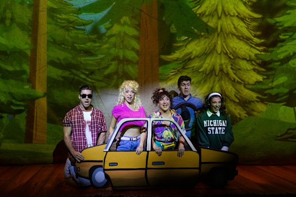 Evil Dead the Musical starts with five friends going to a cabin in the woods.