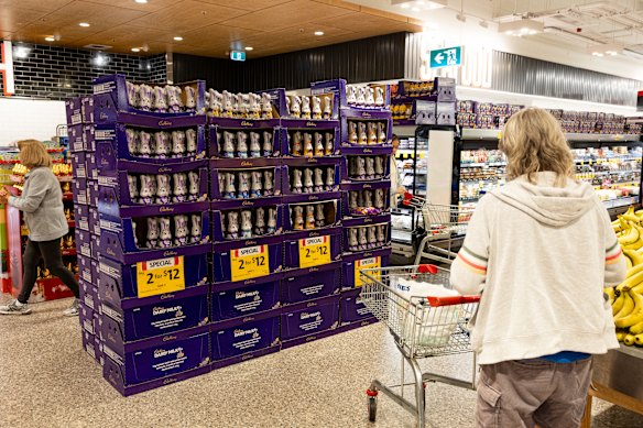 Easter eggs on the shelves at Coles.