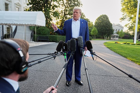 US President Donald Trump speaking to reporters. 