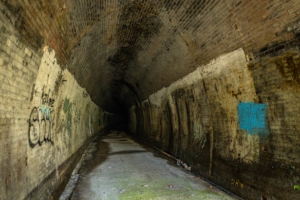 Graffiti has been sprayed on the walls of the tunnel, which has been unused for a decade.