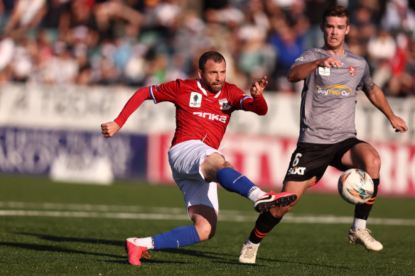 Glen Trifiro slots home Sydney United’s winner.
