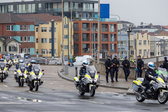 A heavy police presence in Bondi earlier today during a visit by Israeli President Isaac Herzog.
