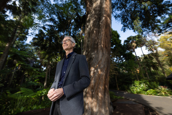 Royal Botanic Gardens Victoria director Tim Entwisle and the Montezuma bald cypress.