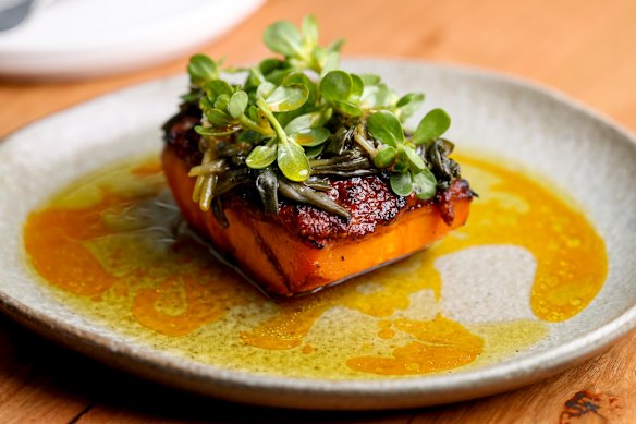 Roast pumpkin with sorrel.