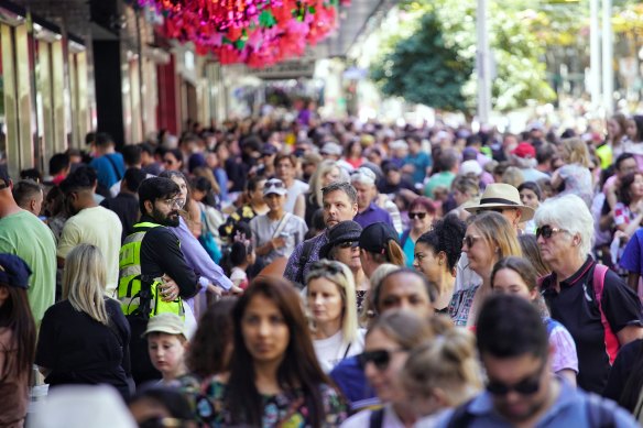 The Bluey crowds in Bourke Street Mall on Friday.