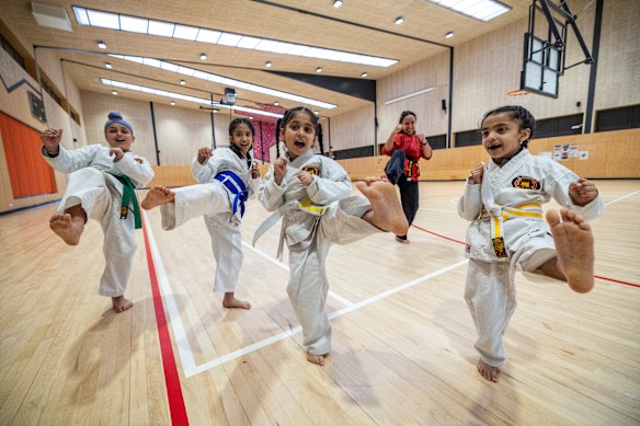 Teghveer Singh, Zeerak Khan, Sidak Kaur, Sensei Lillian Zammit, and Arya Khan are part of Kabudo Kai Karate group.