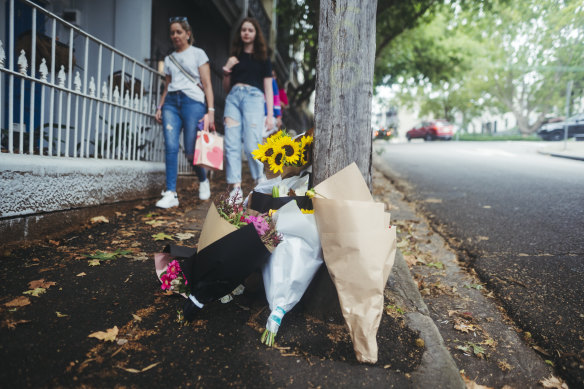 Tributes outside Jesse Baird’s Paddington home on Saturday.