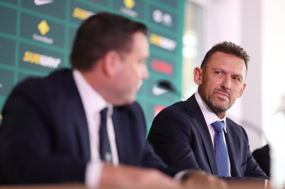 Tony Popovic during his first press conference as Socceroos coach.