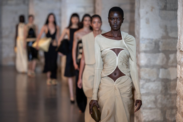 Models in Esber’s debut Paris runway last September.