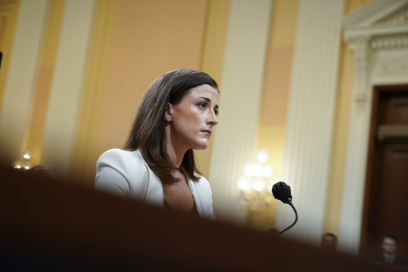 Cassidy Hutchinson, former aide to Trump White House chief of staff Mark Meadows, testifying before the  committee, as it continues to reveal its findings of a year-long investigation into the Capitol Riot.