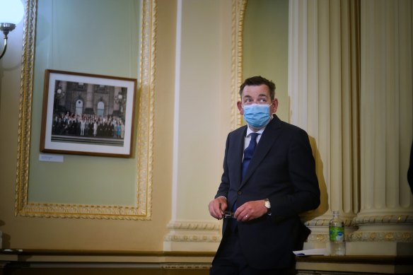 Premier Daniel Andrews at a press conference in parliament on Thursday.