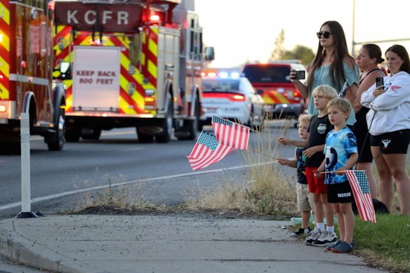 The bodies of the slain firefighters were escorted to Spokane, Washington, by a procession of fire and law enforcement vehicles.