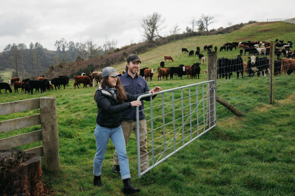 Nicola with husband Pat on their land. The couple have now adopted a low-impact farming model.