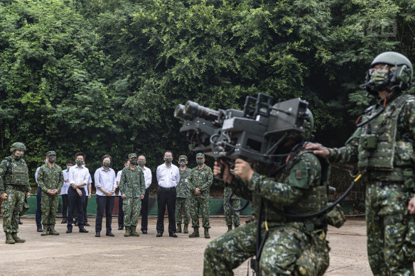 Taiwan’s President Tsai Ing-wen watches soldiers operate equipment during a visit to a naval station on Penghu, an archipelago of several dozen islands off Taiwan’s western coast.