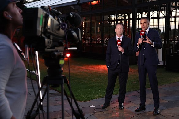AFL chief Andrew Dillon and SA premier Peter Malinauskas spruik the benefits of Gather Round.