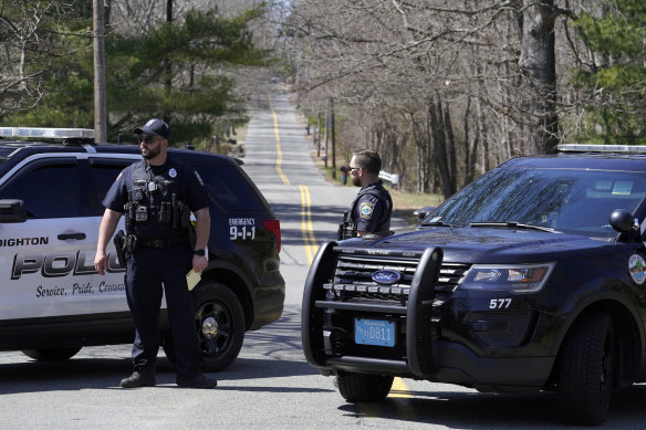 Police set up road blocks near the home of the suspect in Dighton, Massachusetts.