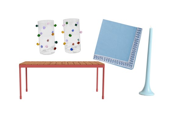 “Jewel” highball glasses; “Torakina” dining table; “Royal Garden” napkin; “Tusk Taper” candle.  