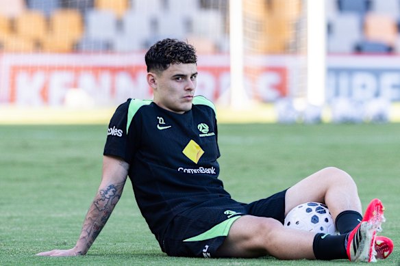 Alex Robertson at Socceroos training on Monday.