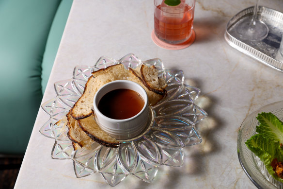 Duck liver parfait with jelly and sourdough crisps.