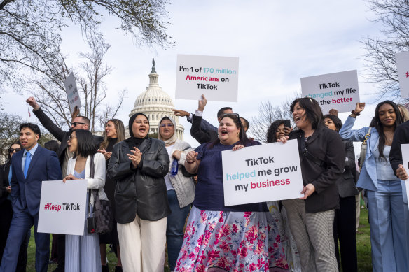 Devotees of TikTok show their support for the platform outside the Capitol in Washington.