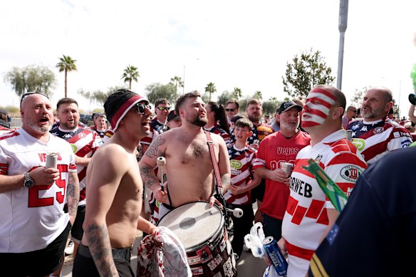 Super League fans outside of Allegiant Stadium in Las Vegas earlier this year.