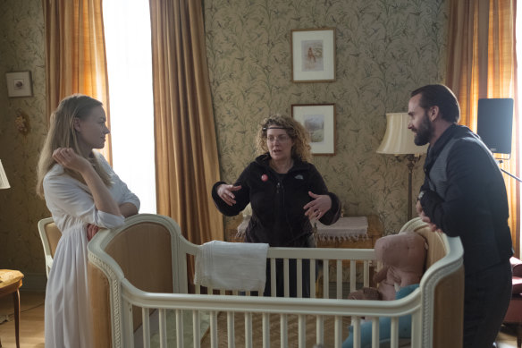 Daina Reid, centre, directing a scene from The Handmaid’s Tale, believes there are opportunities to return from overseas work and tell stories using the Australian landscape as backdrop.