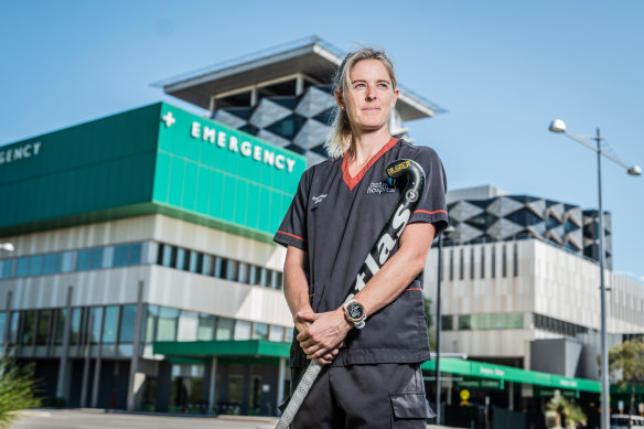 Hockeyroos goalkeeper Rachael Lynch is a nurse at Fiona Staney Hospital.