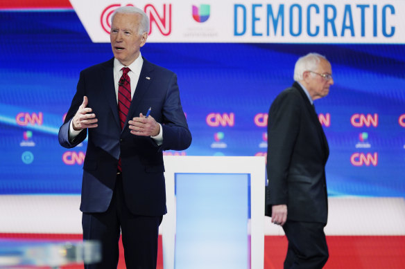The withdrawal by Bernie Sanders, right, means former vice-president Joe Biden, left, will be the Democratic Party's presidential nominee in November. 