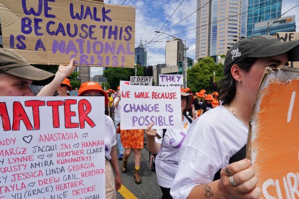 Thousands of people participated in the Walk Against Family Violence in the Melbourne CBD on Friday.