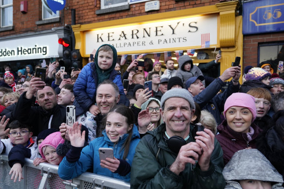 People line the streets as President Joe Biden visits Dundalk, Ireland.