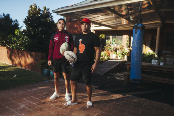 Lehi and John Hopoate before his NRL debut in May.