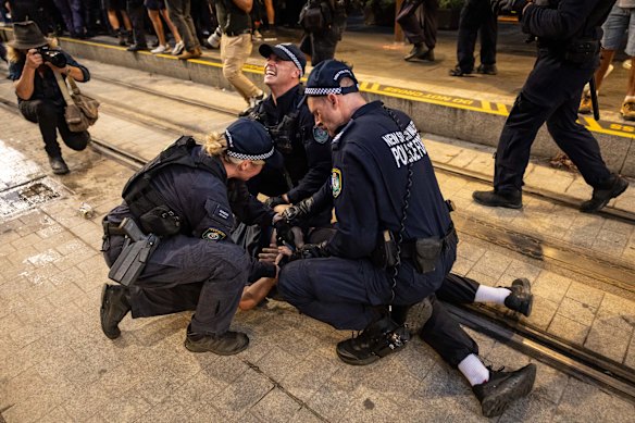 Police arrested 27 protesters on Monday night.