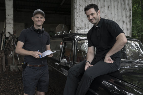 Donnell (right) on set with Irreverent showrunner Paddy Macrae.