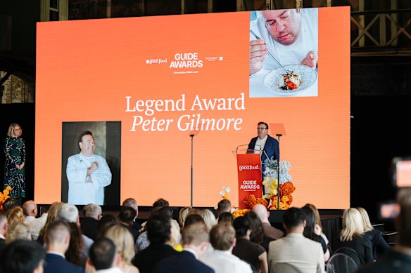 On stage at the Good Food Guide awards at Carriageworks on Monday.