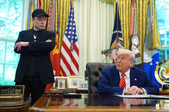 Elon Musk and Donald Trump in the Oval Office in May.